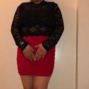 Pencil flower printed lace skirt